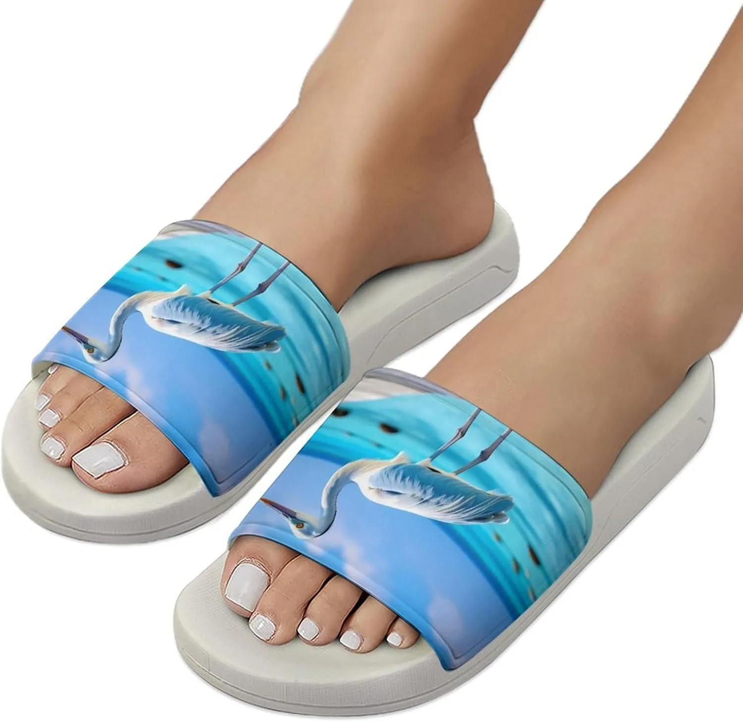 Coastal Stork Crane Home Slipper PVC Open Toe Shower Shoes Non-Slip Bathroom Sandals Pool Sandals for Men Women