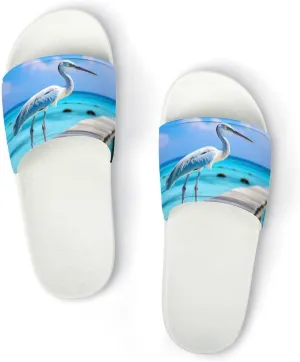 Coastal Stork Crane Home Slipper PVC Open Toe Shower Shoes Non-Slip Bathroom Sandals Pool Sandals for Men Women