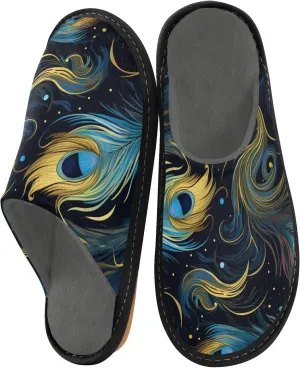Colorful Romantic Peacock Feathers House Slippers for Indoor Hotel Non-Slip Bridesmaid Slipper