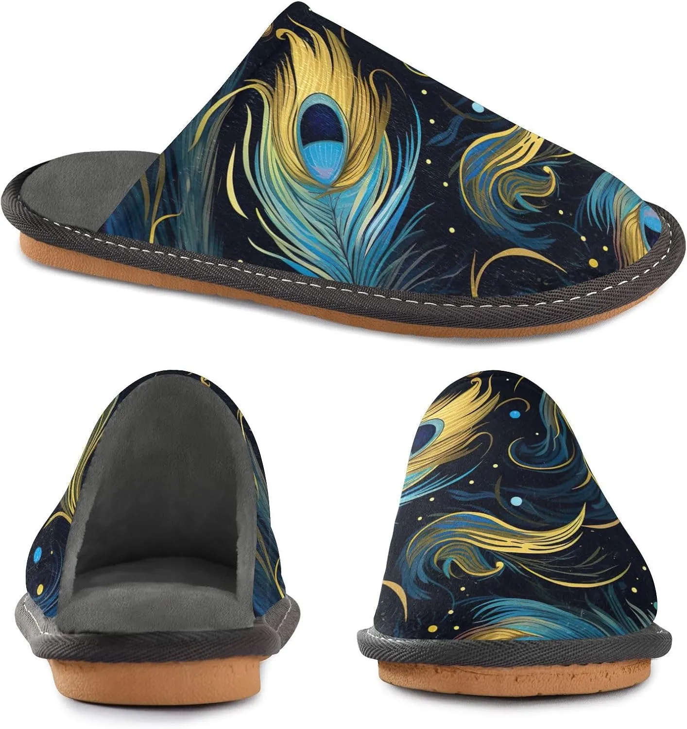 Colorful Romantic Peacock Feathers House Slippers for Indoor Hotel Non-Slip Bridesmaid Slipper