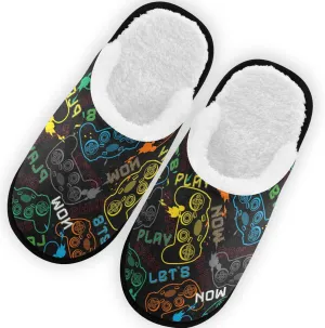 Colorful Video Game Joysticks Slippers for Women, Memory Foam House Slippers, Non-Slip Indoor Outdoor Winter Bedroom Shoes, 5-8