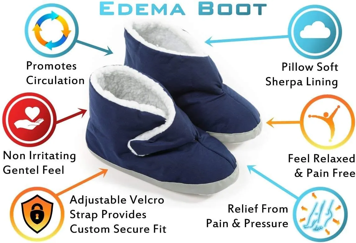 Comfort Finds Mens Edema Boots – Extra Wide & Roomy Swollen Foot Shoes – Soft Adjustable Slippers for Sensitive Skin & Diabetic Feet Relief (Large 11-12, Navy)