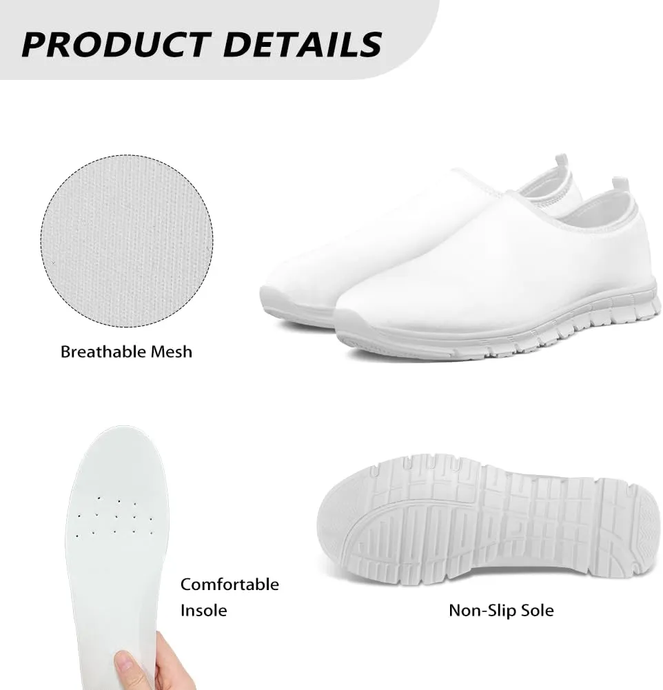 Comfortable Walking Shoes Men Stylish Breathable Tennis Shoes Light No Laces Elastic Breathable Soft EVA Sole Travel Shoes for Athletic US 5-14 White Sole