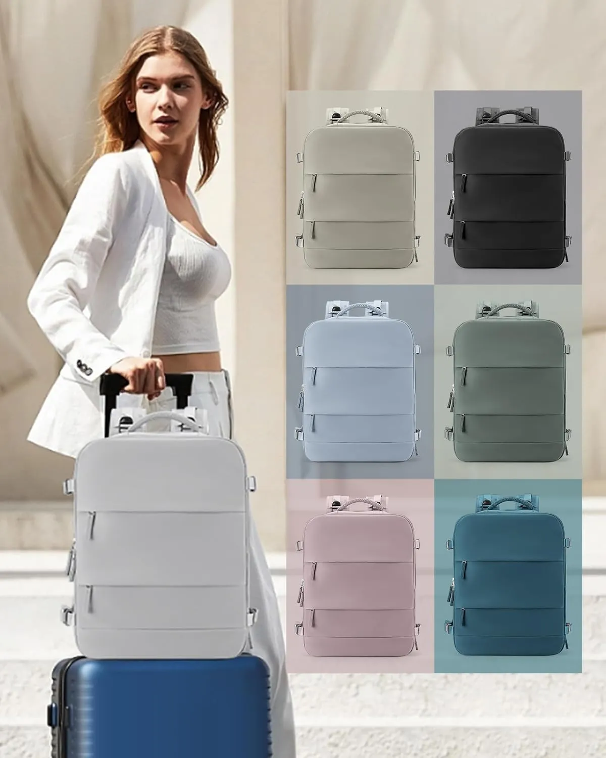 coowoz Large Travel Backpack Carry On for Women Man Gym Backpack with Laptop Compartment Mochila de Viaje Teacher Personal Item Backpack Rucksack Airplane Accessories Must Haves Grey