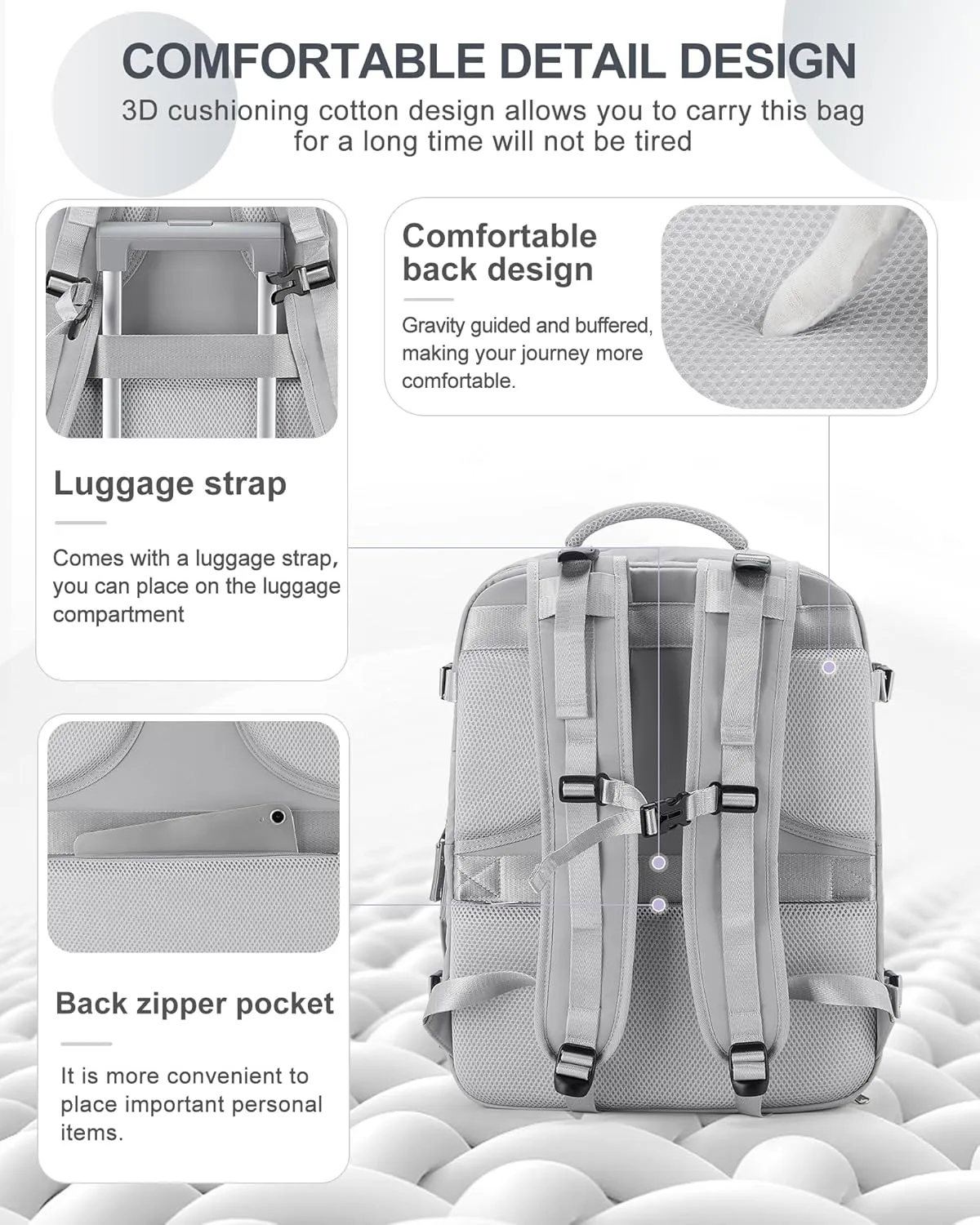 coowoz Large Travel Backpack Carry On for Women Man Gym Backpack with Laptop Compartment Mochila de Viaje Teacher Personal Item Backpack Rucksack Airplane Accessories Must Haves Grey