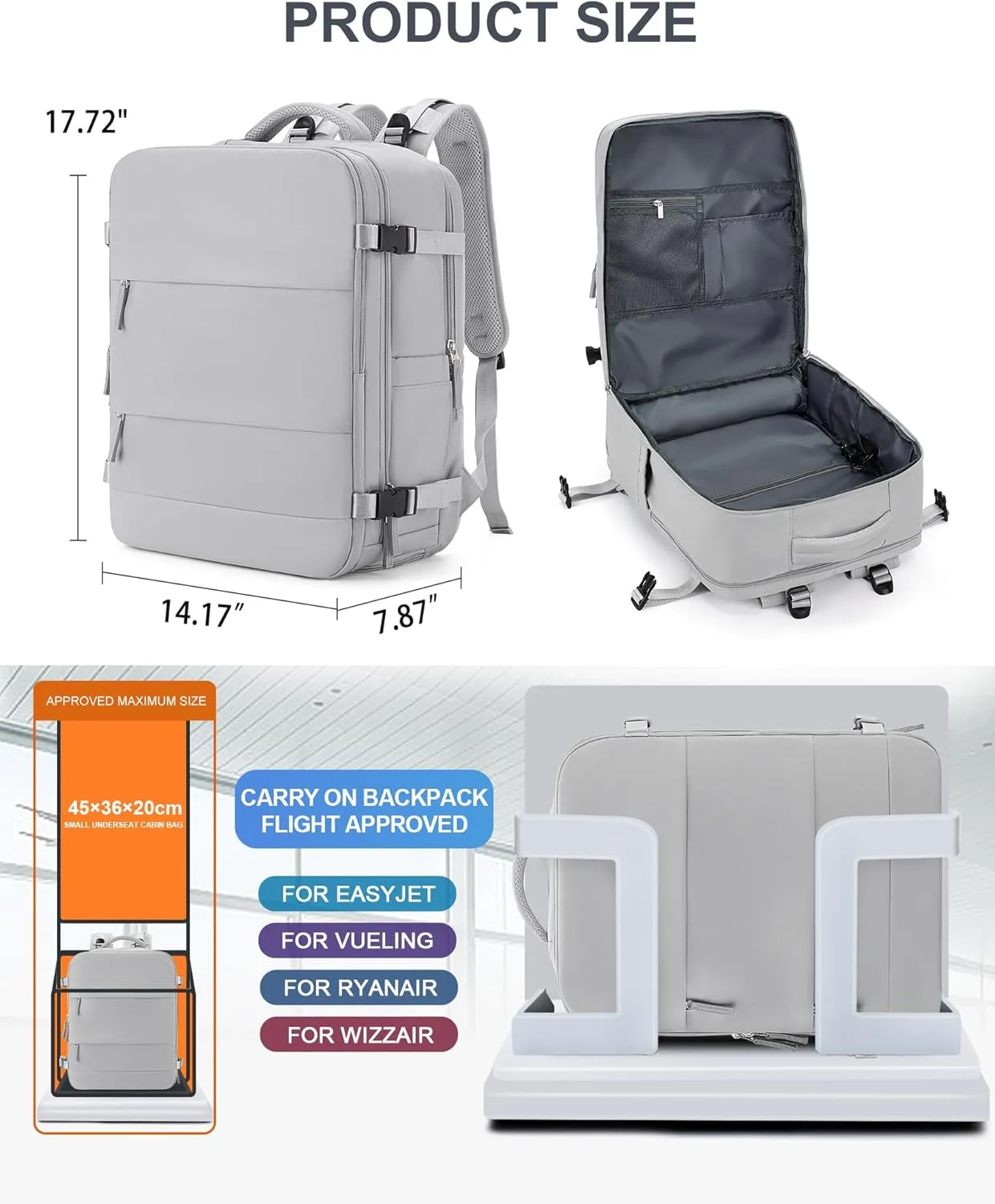 coowoz Large Travel Backpack Carry On for Women Man Gym Backpack with Laptop Compartment Mochila de Viaje Teacher Personal Item Backpack Rucksack Airplane Accessories Must Haves Grey