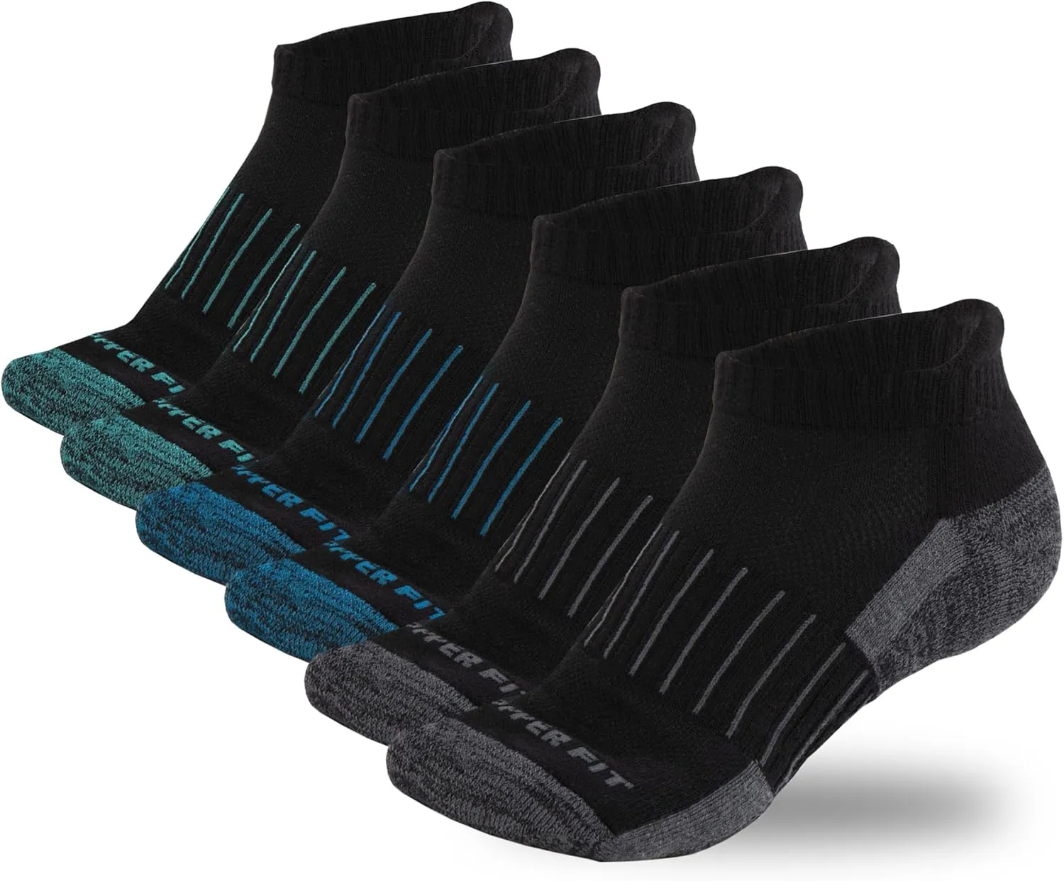Copper Fit Unisex No Show Sport Socks, Black, Large-X-Large, 3 Pair
