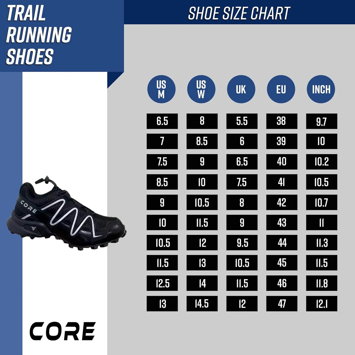 Core Trail Running Shoes - Water Resistant Hiking Running Shoes for Outdoor Sports - Breathable Lightweight Sports Running Shoes for Men and Women