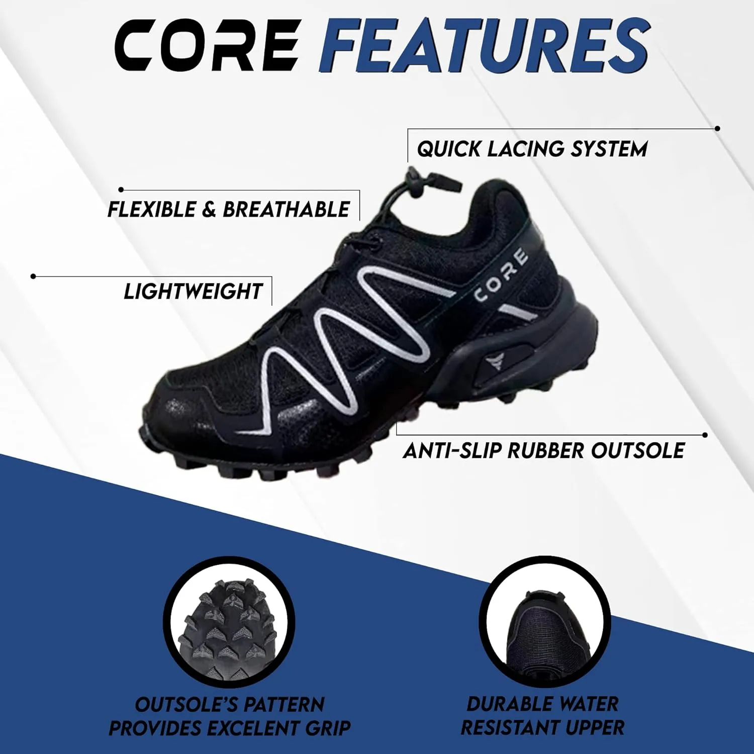Core Trail Running Shoes - Water Resistant Hiking Running Shoes for Outdoor Sports - Breathable Lightweight Sports Running Shoes for Men and Women