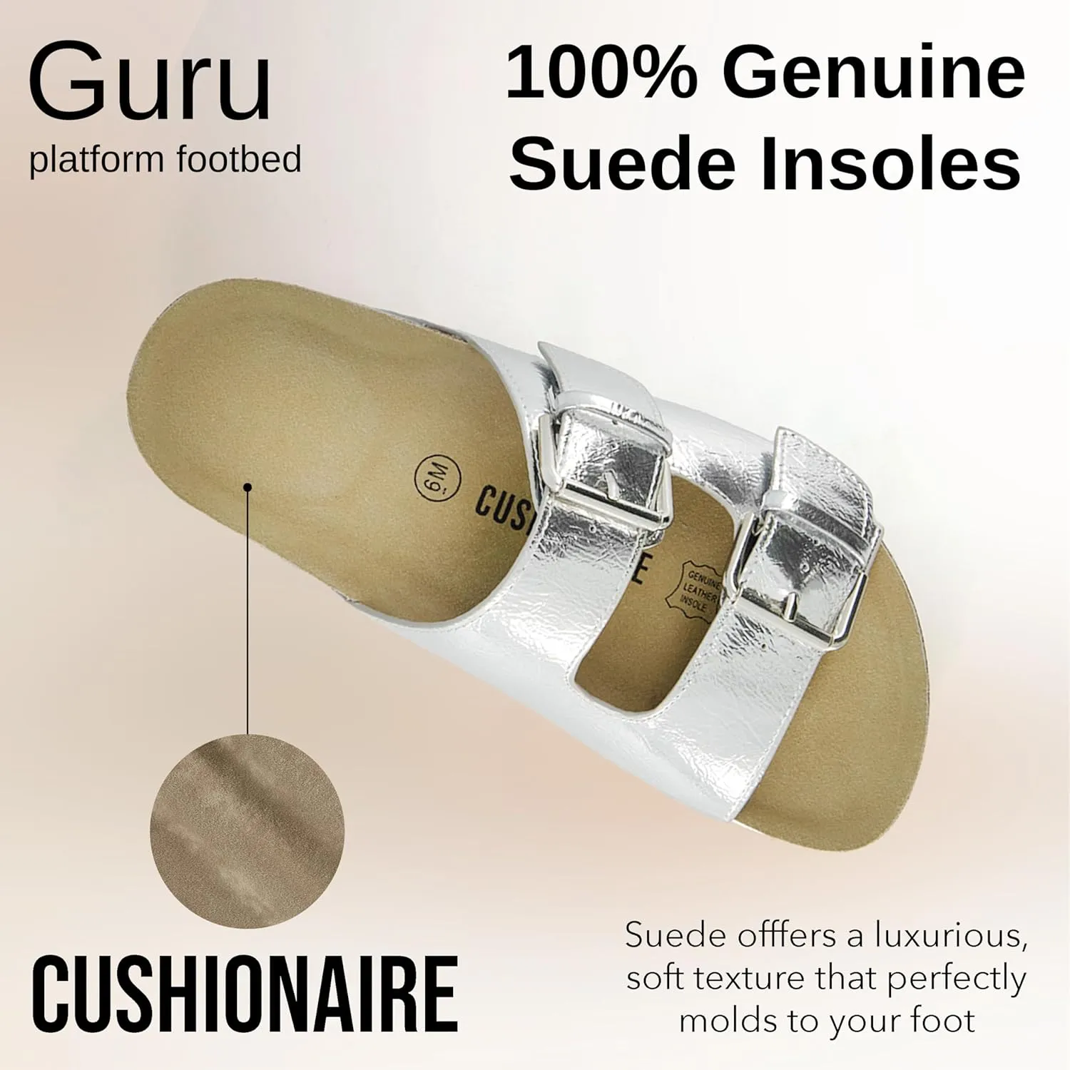 CUSHIONAIRE Women's Guru Genuine Leather footbed platform sandal with  Comfort, Wide Widths Available