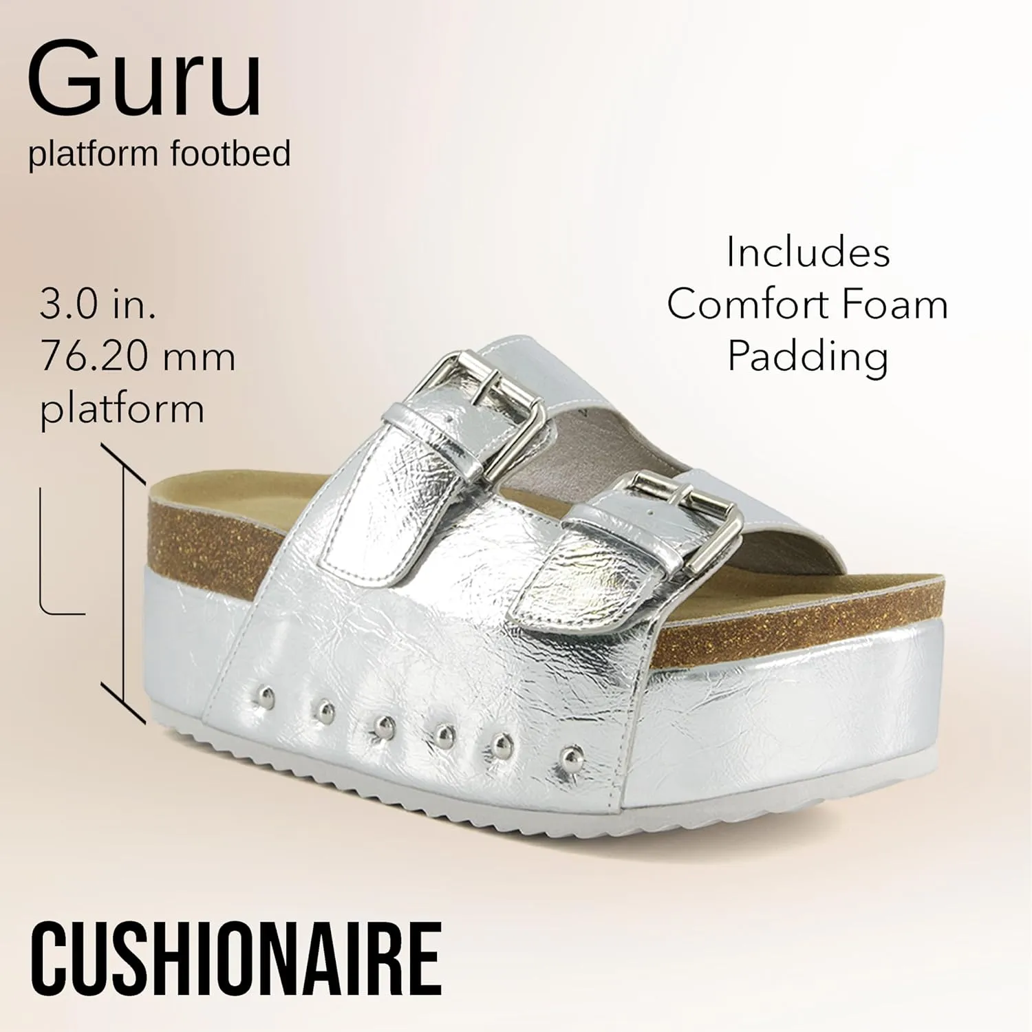CUSHIONAIRE Women's Guru Genuine Leather footbed platform sandal with  Comfort, Wide Widths Available