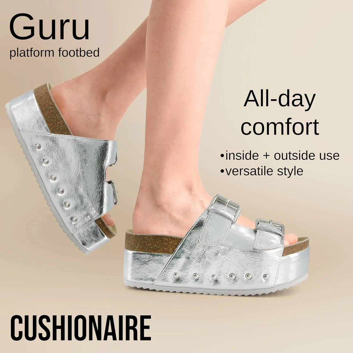 CUSHIONAIRE Women's Guru Genuine Leather footbed platform sandal with  Comfort, Wide Widths Available