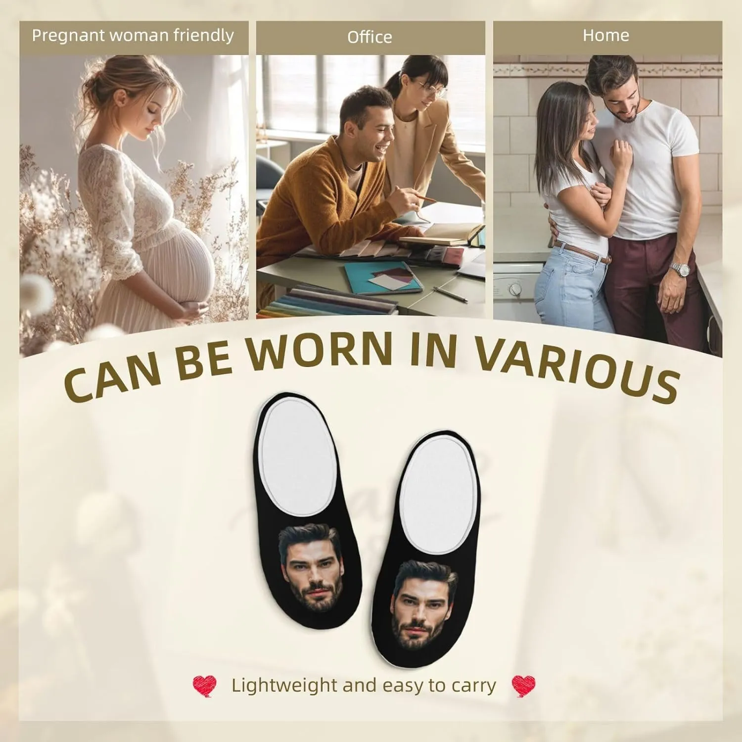 Custom Face Slippers for Women Man Add Text Logo Personalized Photo Warm Slippers Customized Non-Slip Fluffy Slippers Indoor Outdoor Winter Slippers