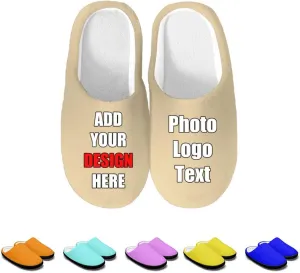 Custom Slippers for Women Men, Personalized Non-Slip Indoor Outdoor Winter Bedroom Shoes Add Your Image Logo Text