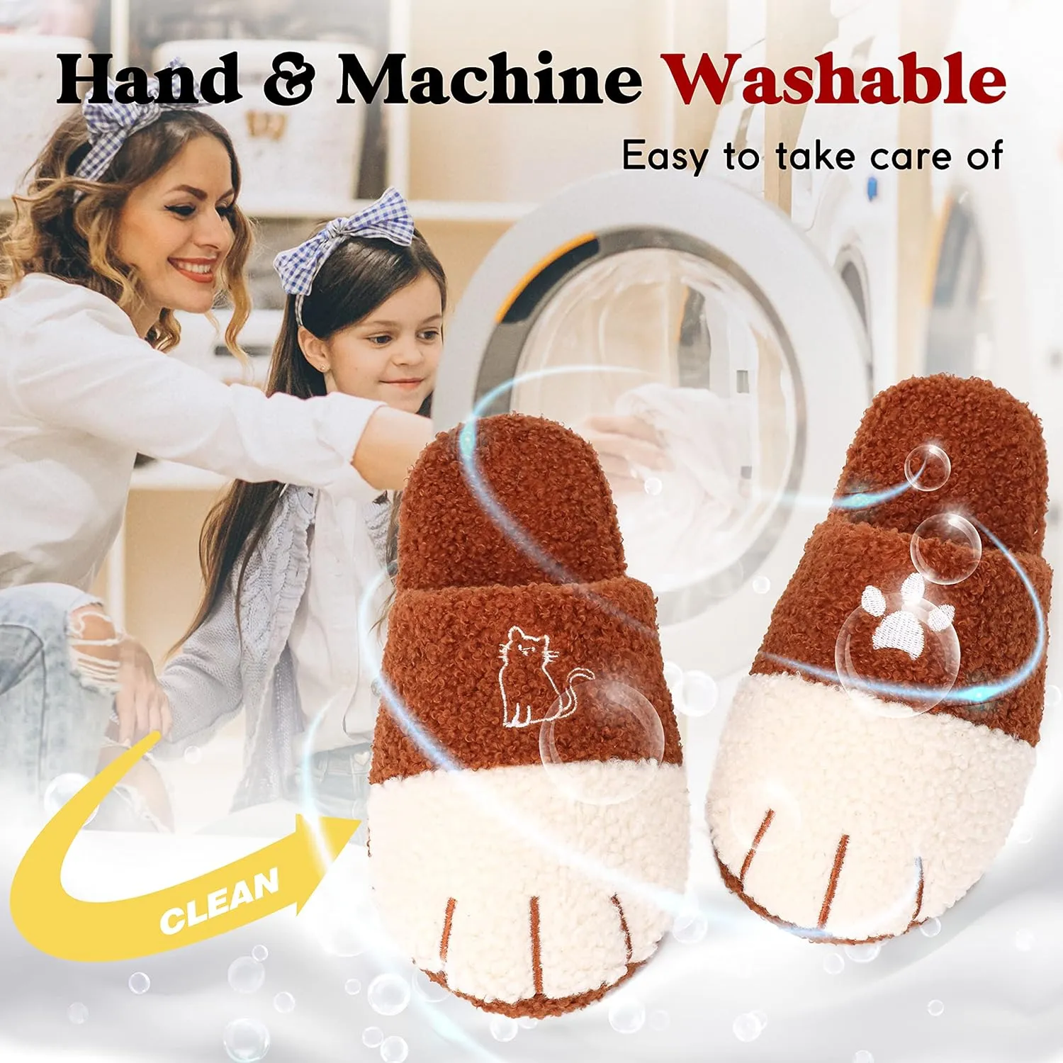 Cute Cat Paw Animal Slippers Anti-Skid Memory Foam House Shoes Warm Fluffy Fuzzy Women Slippers Christmas Halloween Gifts