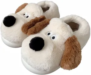 Cute Dog Slippers for Women and Men, Animal Fluffy Slippers, Womens Mens Fuzzy Slippers, Plush Warm Cozy House Slippers