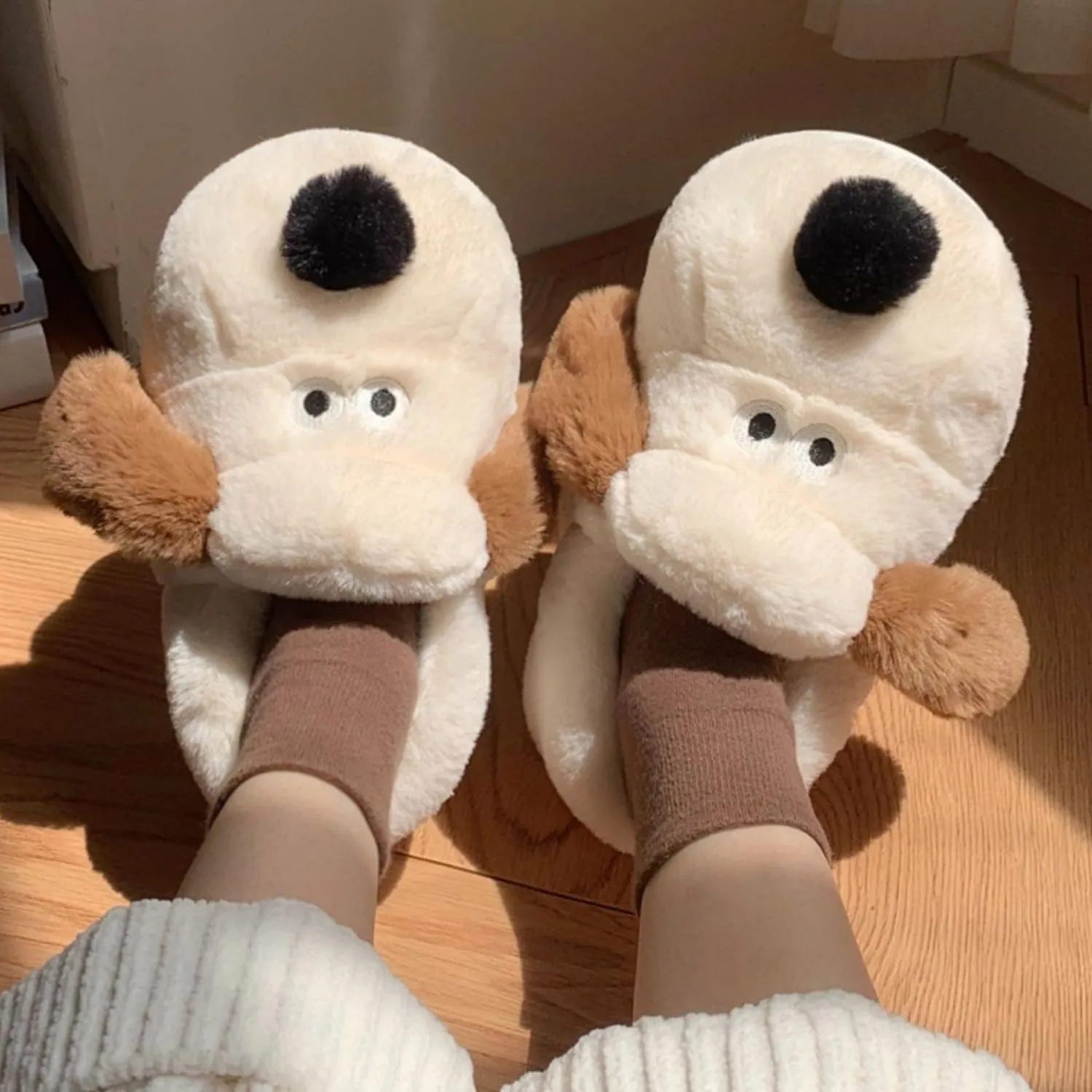 Cute Dog Slippers for Women and Men, Animal Fluffy Slippers, Womens Mens Fuzzy Slippers, Plush Warm Cozy House Slippers
