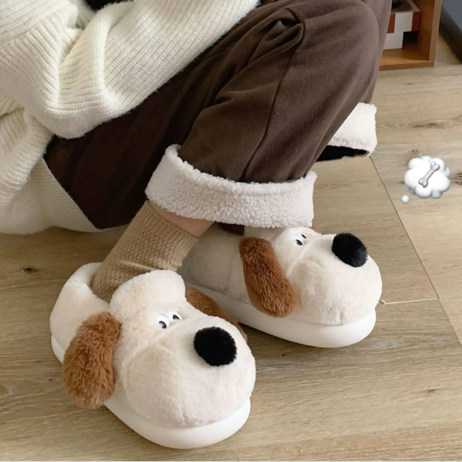 Cute Dog Slippers for Women and Men, Animal Fluffy Slippers, Womens Mens Fuzzy Slippers, Plush Warm Cozy House Slippers
