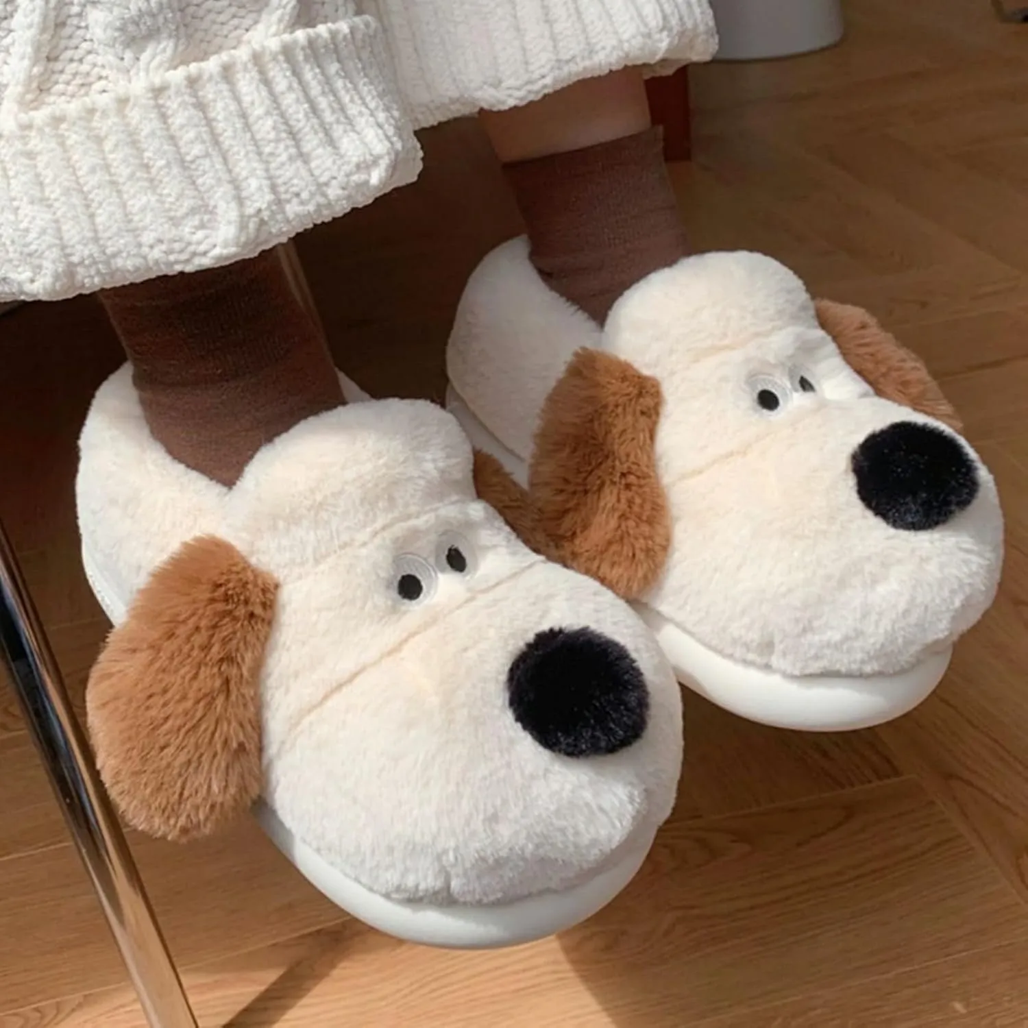 Cute Dog Slippers for Women and Men, Animal Fluffy Slippers, Womens Mens Fuzzy Slippers, Plush Warm Cozy House Slippers