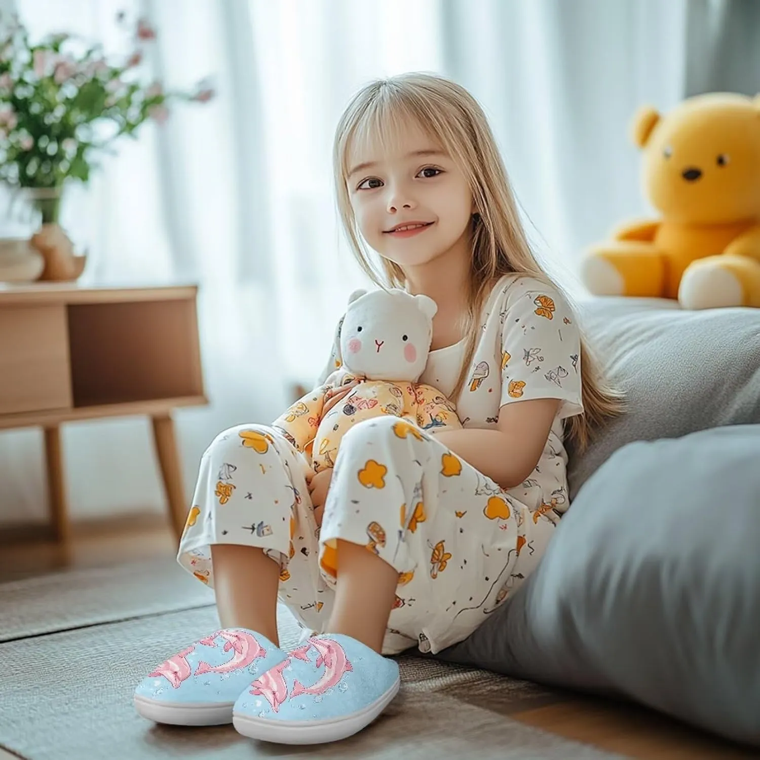 Cute Home Slippers for Girls, Printed Kids House Slippers for Boys, Non Slip Scuff Slippers for Indoor Outdoor