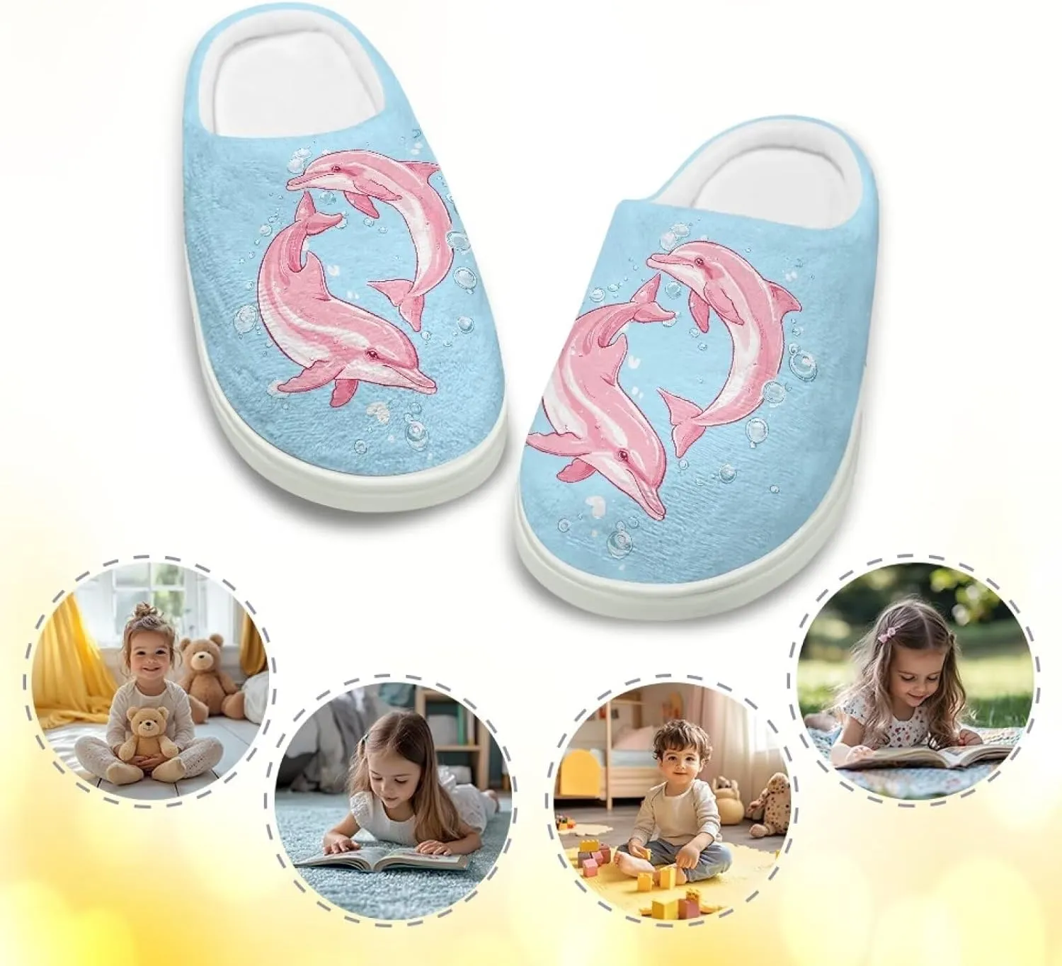 Cute Home Slippers for Girls, Printed Kids House Slippers for Boys, Non Slip Scuff Slippers for Indoor Outdoor