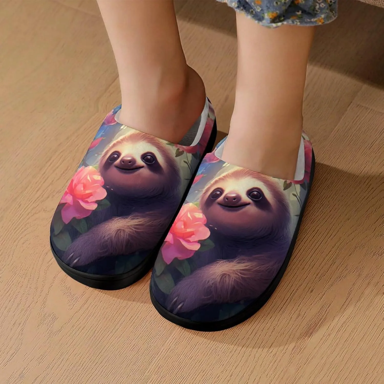 Cute Sloth Animals Kids Slippers for Girls Boys Winter Warm Plush Slip On House Slippers for Indoor Outdoor