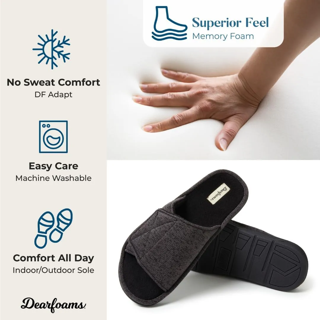 Dearfoams Men's Adjustable Indoor/Outdoor Memory Foam Machine Washable Summer Slide Slipper