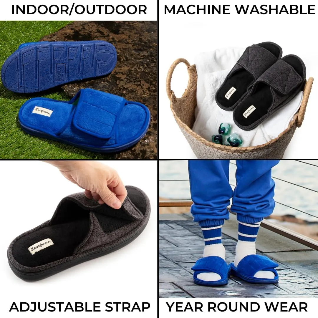 Dearfoams Men's Adjustable Indoor/Outdoor Memory Foam Machine Washable Summer Slide Slipper