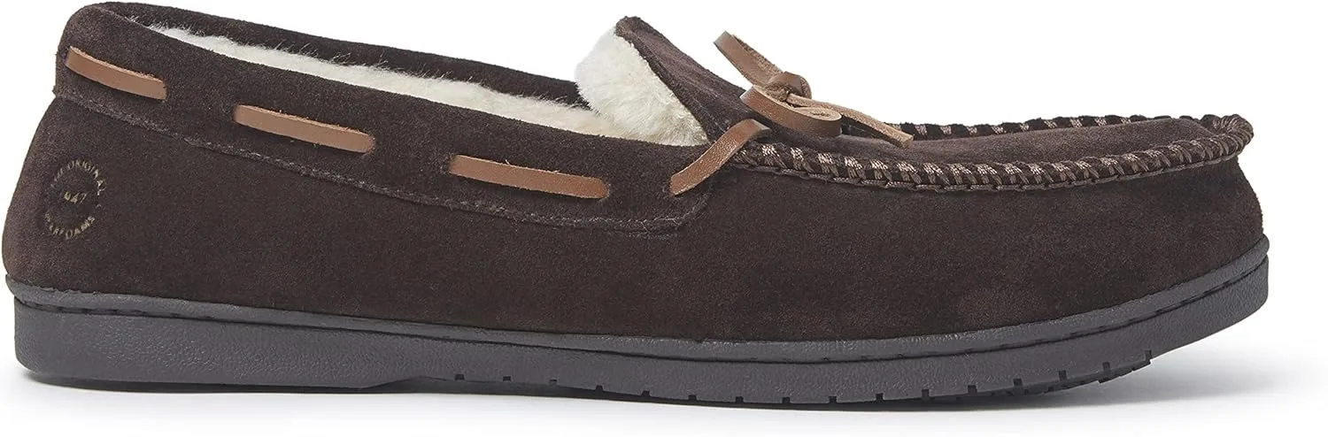 Dearfoams Men's Hudson Genuine Suede Memory Foam Moccasin Slipper with Tie