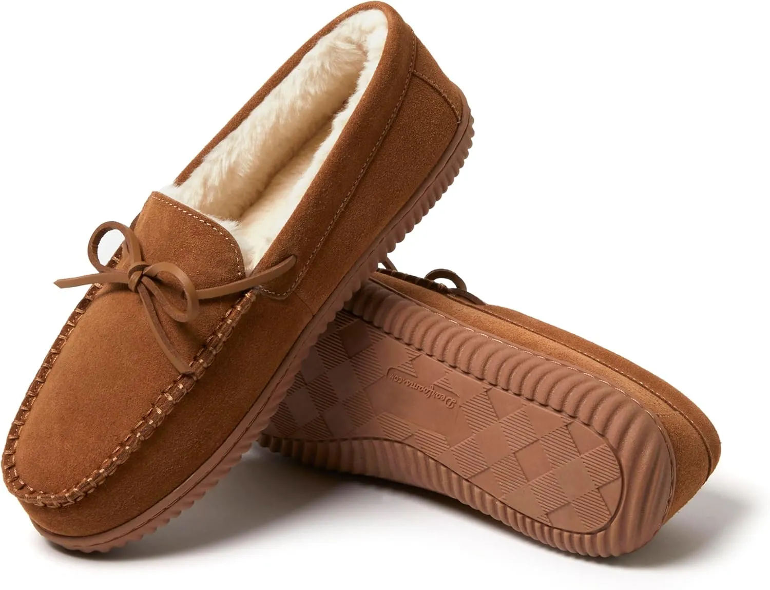 Dearfoams Men's Hudson Genuine Suede Memory Foam Moccasin Slipper with Tie