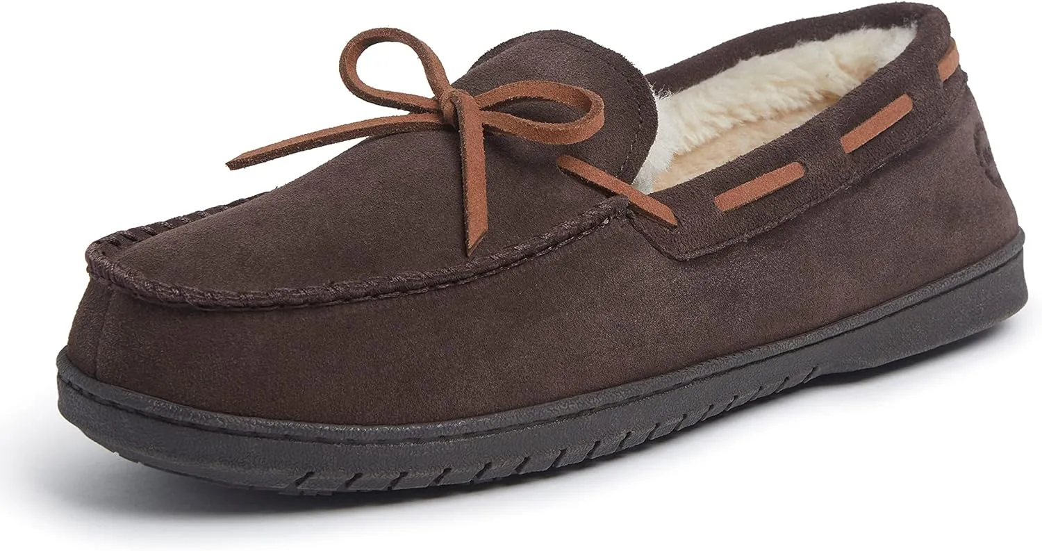 Dearfoams Men's Hudson Genuine Suede Memory Foam Moccasin Slipper with Tie