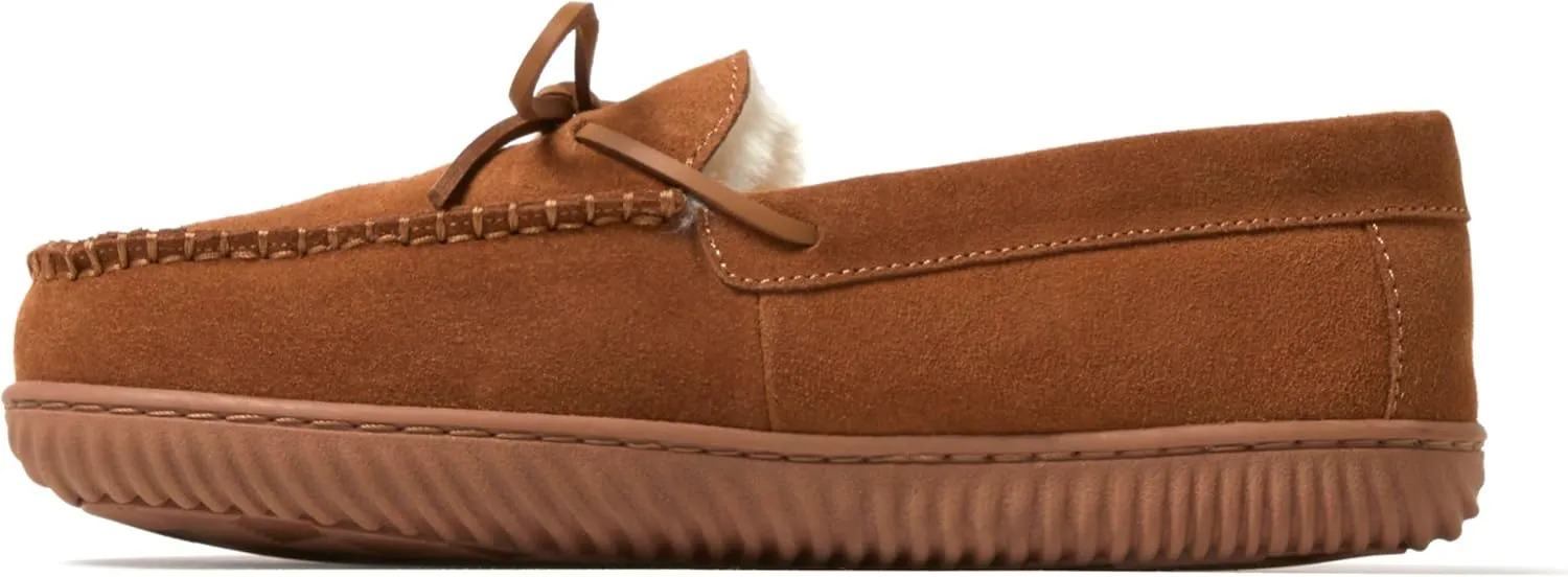 Dearfoams Men's Hudson Genuine Suede Memory Foam Moccasin Slipper with Tie