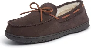 Dearfoams Men's Hudson Genuine Suede Memory Foam Moccasin Slipper with Tie