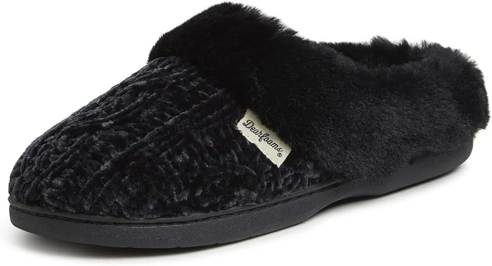 Dearfoams Women's Fuzzy Memory Foam Cable Knit Claire Clog House Slipper with Wide Widths