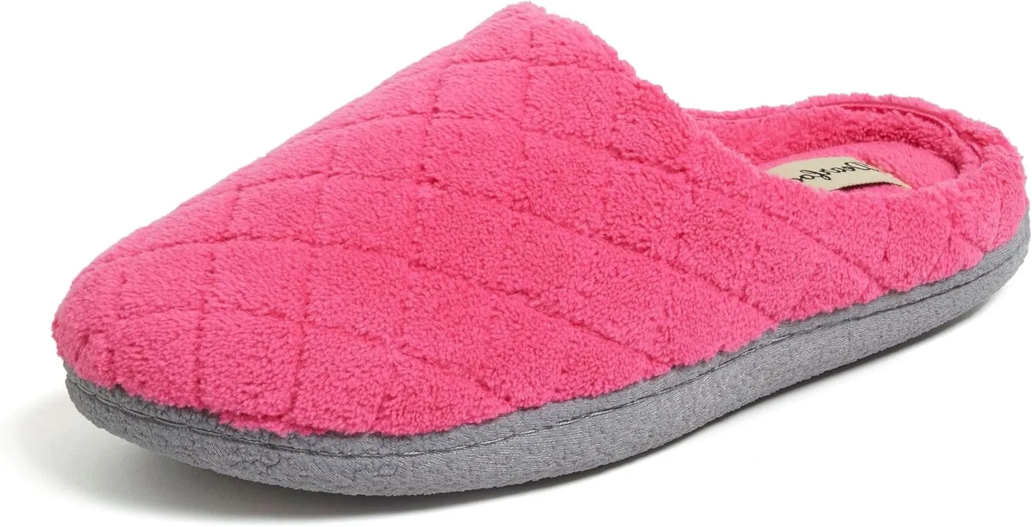 Dearfoams Women's Memory Foam Washable Leslie Clog House Slipper with Wide Widths