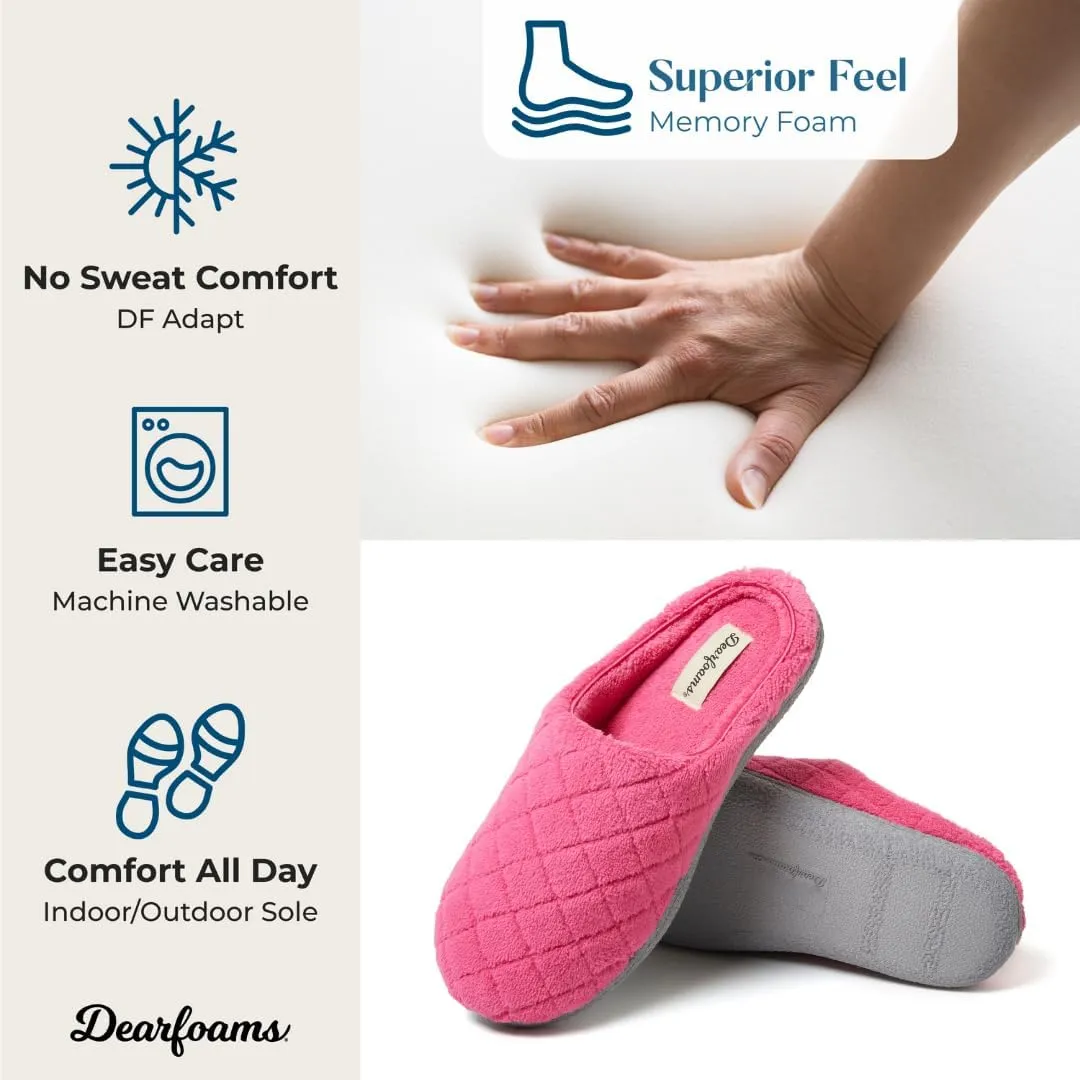 Dearfoams Women's Memory Foam Washable Leslie Clog House Slipper with Wide Widths