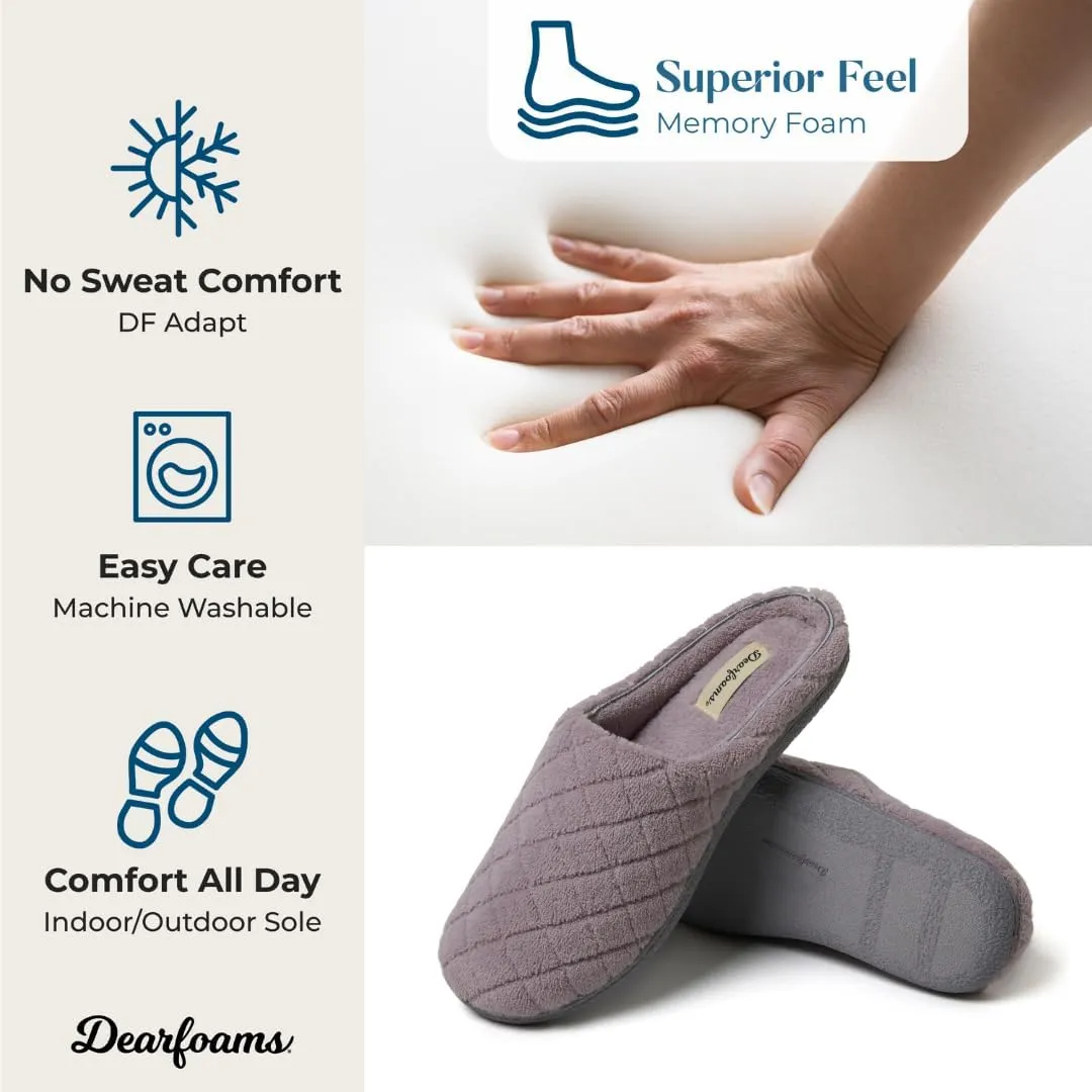 Dearfoams Women's Memory Foam Washable Leslie Clog House Slipper with Wide Widths