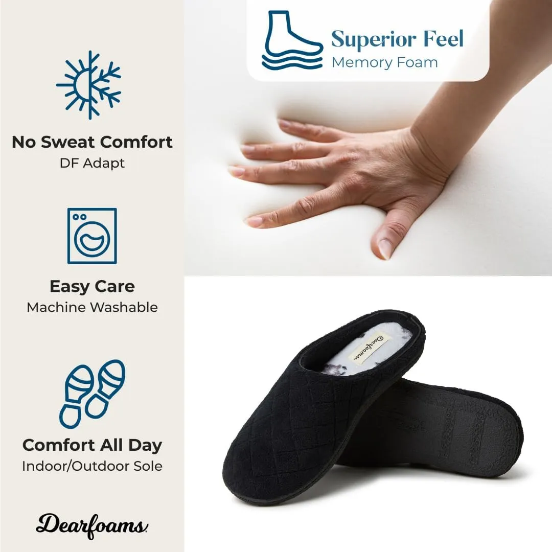 Dearfoams Women's Memory Foam Washable Leslie Clog House Slipper with Wide Widths