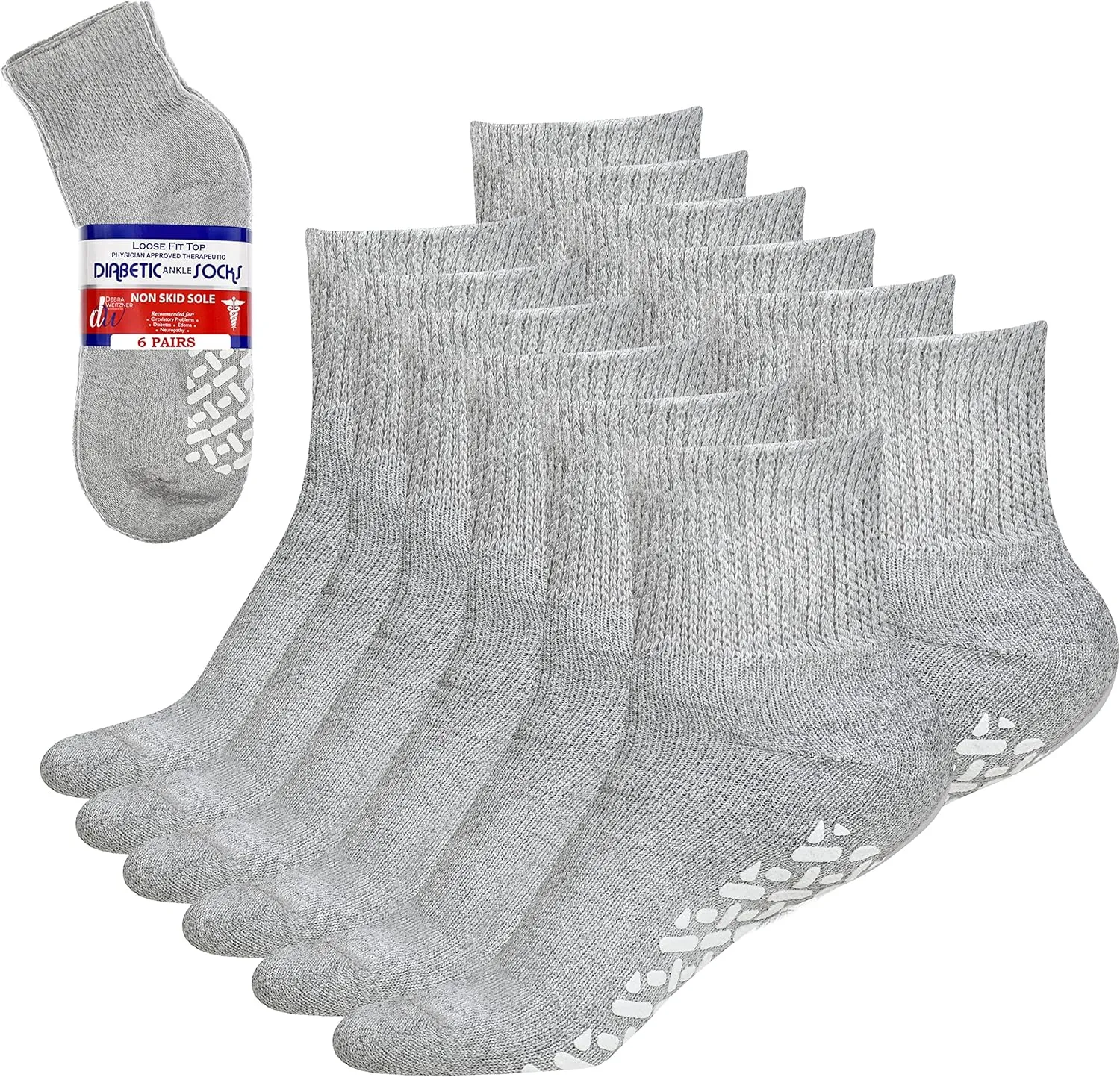 Debra Weitzner 6Pk Non-Binding Loose Fit Sock - Non-Slip Diabetic Socks for Men and Women - Crew, Ankle