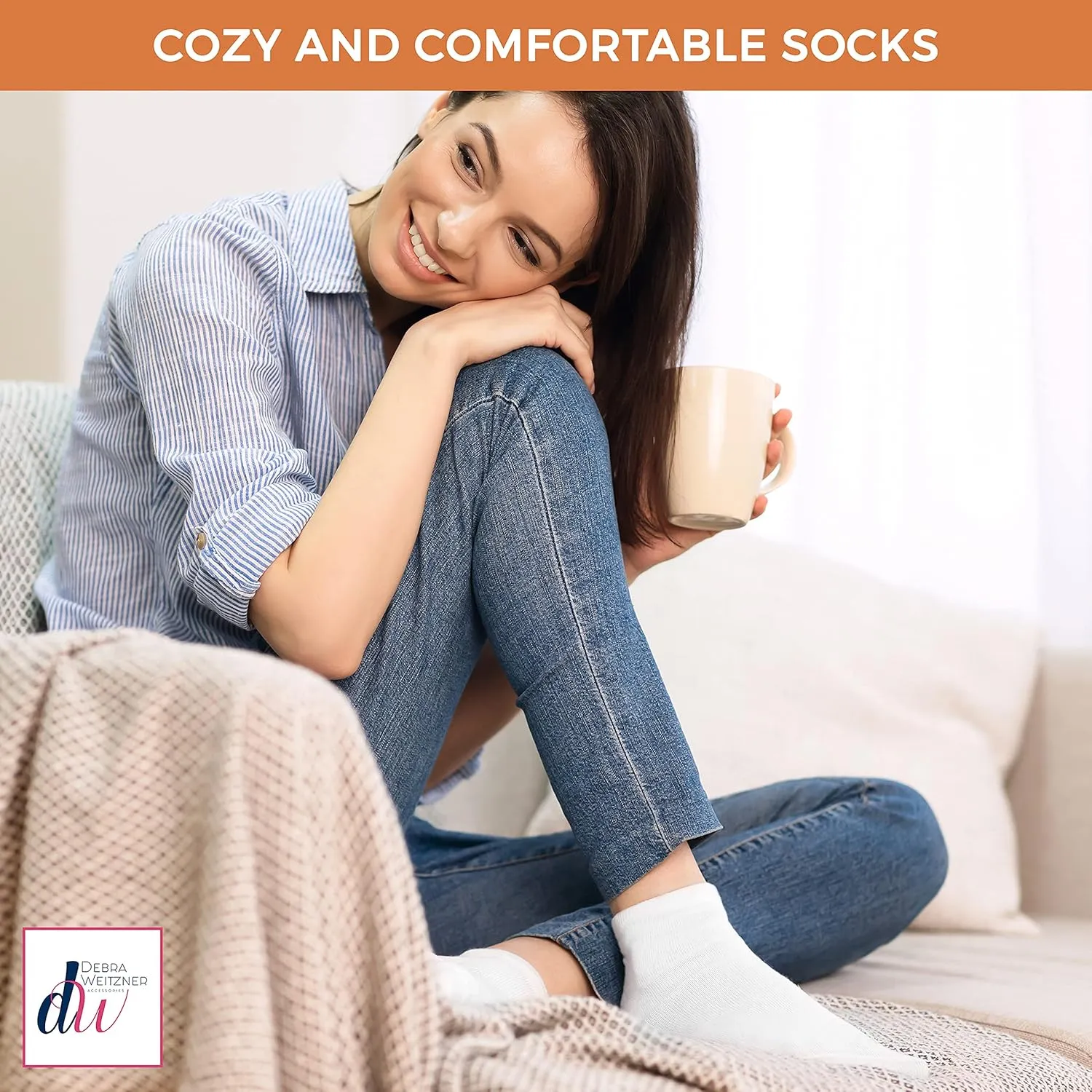 Debra Weitzner 6Pk Non-Binding Loose Fit Sock - Non-Slip Diabetic Socks for Men and Women - Crew, Ankle