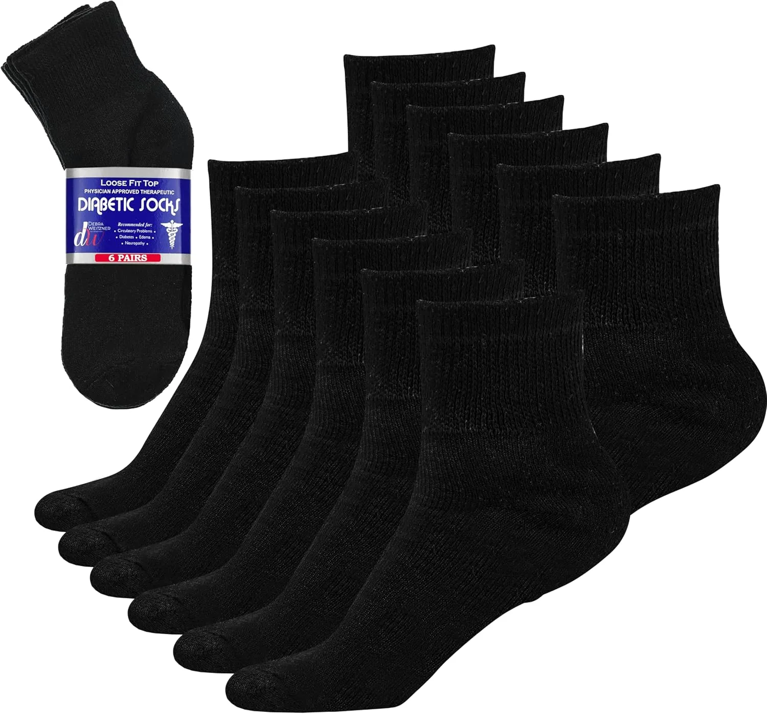 Debra Weitzner 6Pk Non-Binding Loose Fit Sock - Non-Slip Diabetic Socks for Men and Women - Crew, Ankle