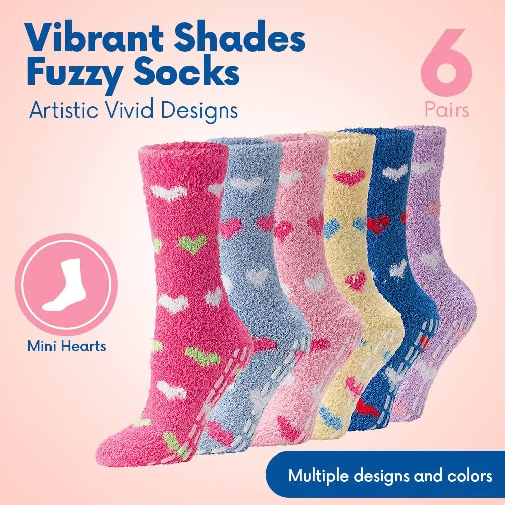 Debra Weitzner Fuzzy Socks for Women Non-Slip Warm Cozy Winter Socks Fleece Slipper Socks Christmas Gift for Women 5/6 Pairs