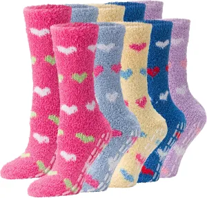 Debra Weitzner Fuzzy Socks for Women Non-Slip Warm Cozy Winter Socks Fleece Slipper Socks Christmas Gift for Women 5/6 Pairs