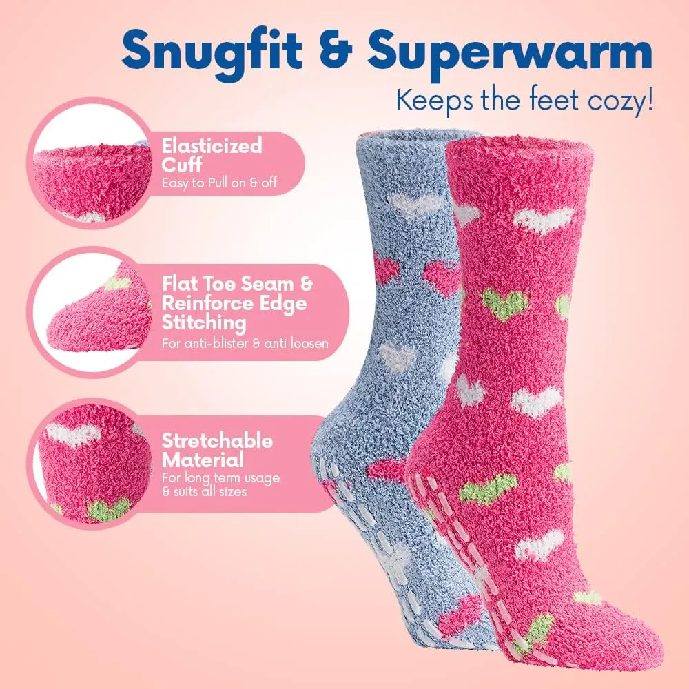 Debra Weitzner Fuzzy Socks for Women Non-Slip Warm Cozy Winter Socks Fleece Slipper Socks Christmas Gift for Women 5/6 Pairs