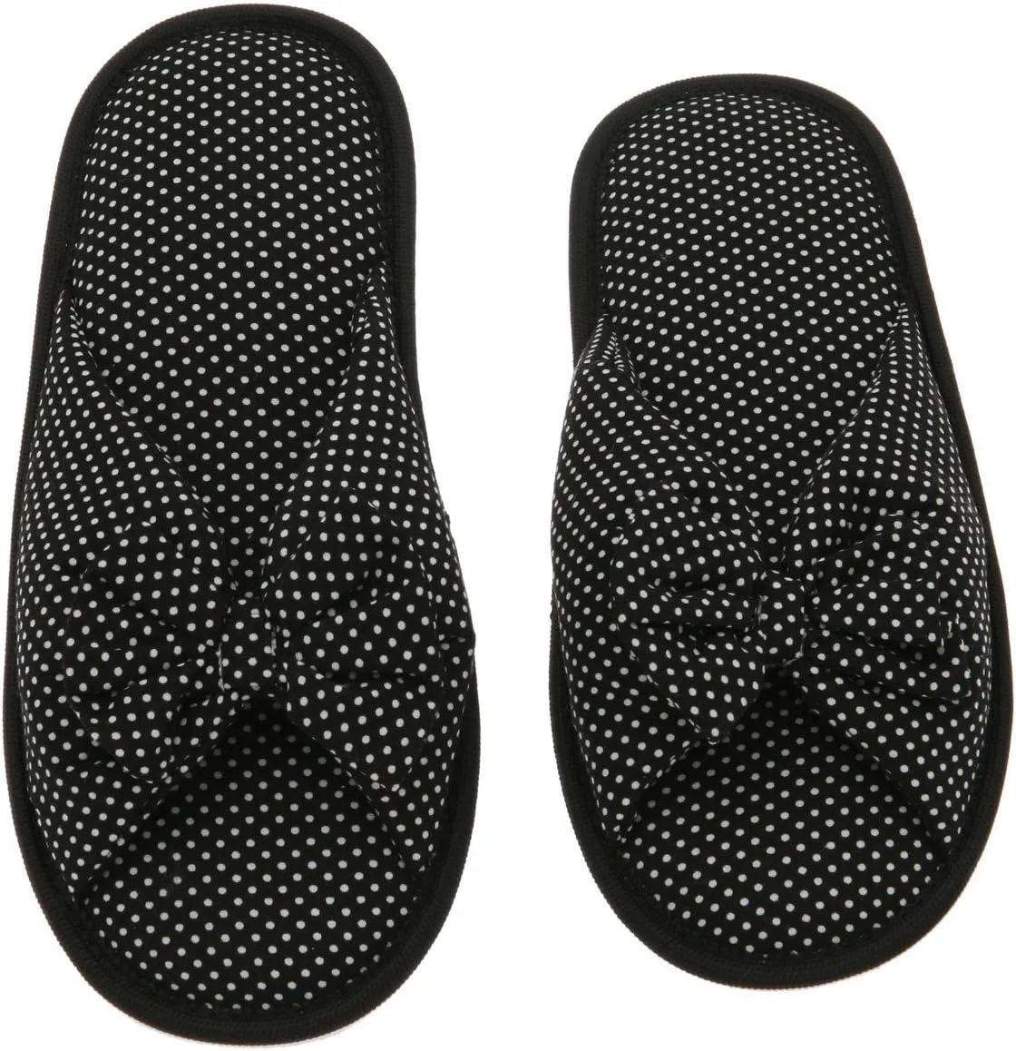 DeluxeComfort Cotton Poka Dot Women's Open Toe Flip-Flops, Size 5-6 - Be Hip While Staying Comfy - Cute Classic Butterfly Bow - Soft, Gripping Non-Slip Durable Rubber Sole - Women's Slippers, Black