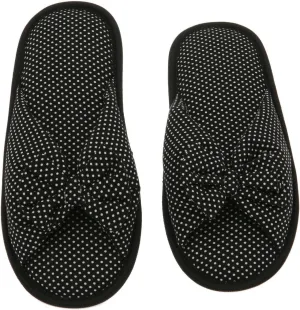 DeluxeComfort Cotton Poka Dot Women's Open Toe Flip-Flops, Size 5-6 - Be Hip While Staying Comfy - Cute Classic Butterfly Bow - Soft, Gripping Non-Slip Durable Rubber Sole - Women's Slippers, Black