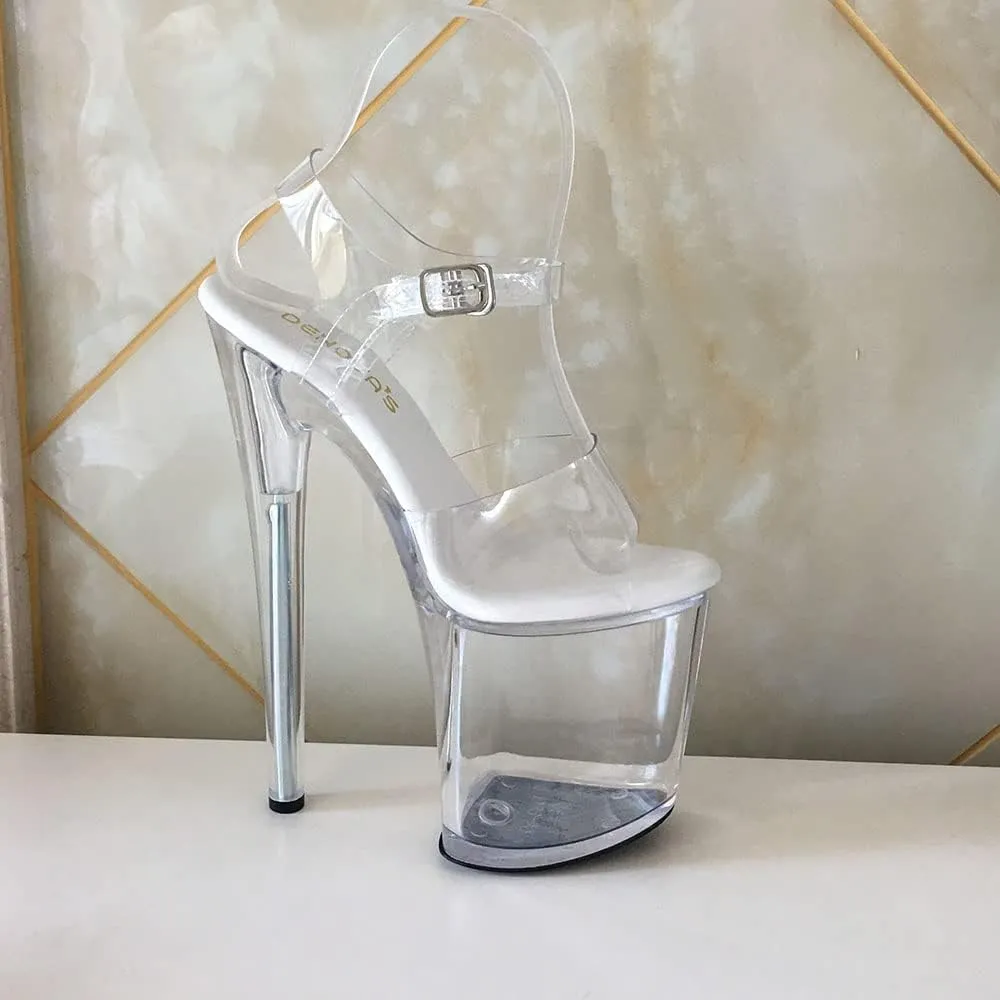 denova's Women's Transparent 7.9in Very High Heel Platform Pole Dance Ankle Strap Stiletto Sandal