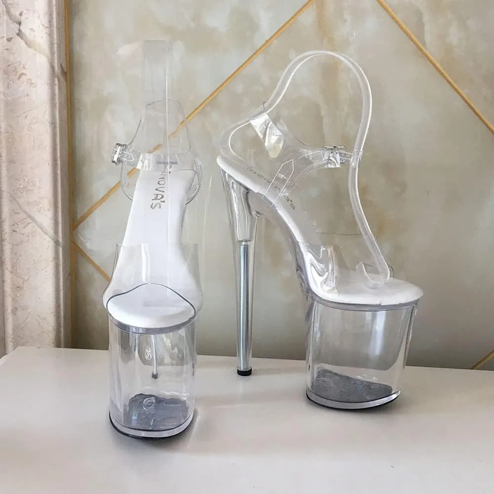 denova's Women's Transparent 7.9in Very High Heel Platform Pole Dance Ankle Strap Stiletto Sandal
