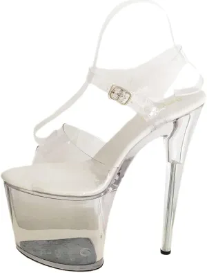 denova's Women's Transparent 7.9in Very High Heel Platform Pole Dance Ankle Strap Stiletto Sandal
