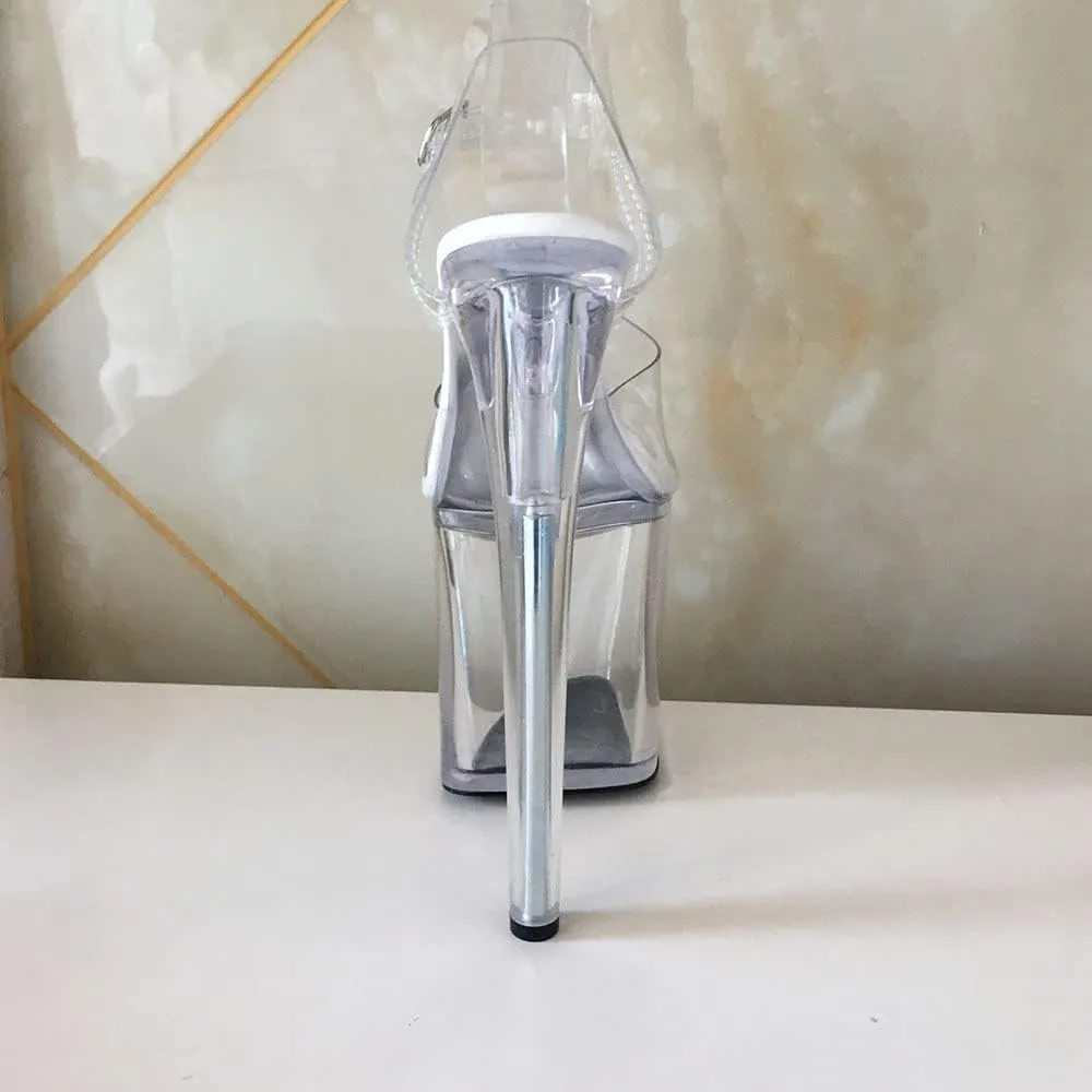 denova's Women's Transparent 7.9in Very High Heel Platform Pole Dance Ankle Strap Stiletto Sandal